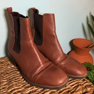 Brown leather booties